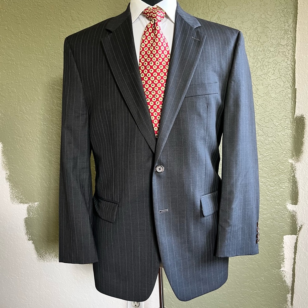 Ralph Lauren Dark Gray Blue and White Pinstripe Wool Suit Size 42R - Picture 2 of 15